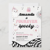 レトロピンクブラック不気味フーバー4歳の誕生日 招待状 (正面)
