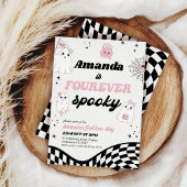 レトロピンクブラック不気味フーバー4歳の誕生日 招待状