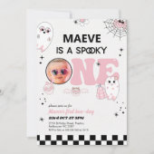 レトロピンクブラック不気味ワンバースデー 招待状 (正面)