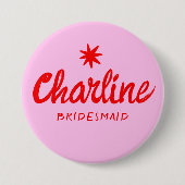 レトロピンクブリデスメイド名のピン(&R) 缶バッジ (正面)