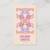 レトロピンクブルーグルーヴィガーリーフローラボーホQRコード 名刺 (正面)