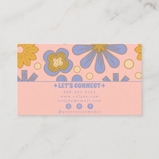 レトロピンクブルーグルーヴィーフローラボーホガーリートレンディー 名刺 (裏面)