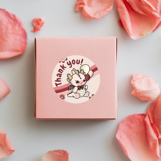 レトロピンクブルーベビードラゴンありがとうステッカー ラベル