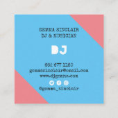 レトロピンクブルーモダンミュージックdjビニルミュージシャン スクエア名刺 (裏面)