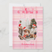 レトロピンクプレイドお洒落ホリデー シーズンカード (正面)