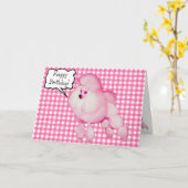 レトロピンクプードルギンガム誕生日グリーティングカード カード (黄色い花)