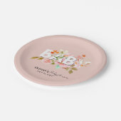 レトロピンクベビーフローラ書道ベビーシャワー ペーパープレート (アングル)