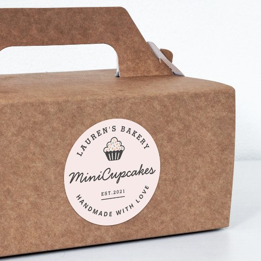 レトロピンクホームベーカリーロゴホームメイドカップケーキ ラウンドシール