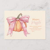 レトロピンクボウカボチャ赤ちゃんシャワーおむつラッフル エンクロージャーカード (正面)