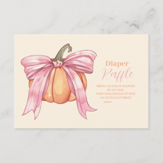 レトロピンクボウカボチャ赤ちゃんシャワーおむつラッフル エンクロージャーカード (正面)