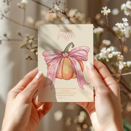 レトロピンクボウカボチャ赤ちゃんシャワーおむつラッフル エンクロージャーカード
