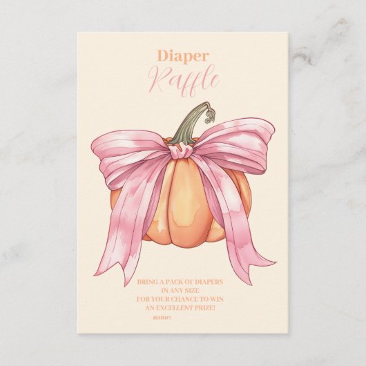 レトロピンクボウカボチャ赤ちゃんシャワーおむつラッフル エンクロージャーカード (正面)