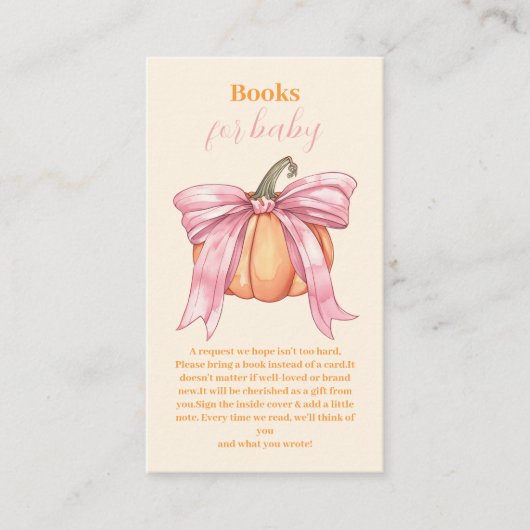 レトロピンクボウカボチャ赤ちゃんシャワーブックベビー エンクロージャーカード (正面)