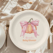 レトロピンクボウカボチャ赤ちゃんシャワー ペーパープレート