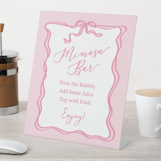 レトロピンクボウ彼女が結んでいる結び目ミモサバー 台座サイン (インサイチュ)