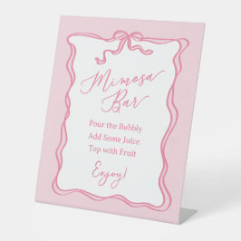 レトロピンクボウ彼女が結んでいる結び目ミモサバー 台座サイン