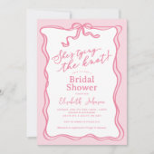 レトロピンクボウ結び目ブライダルシャワー 招待状 (正面)