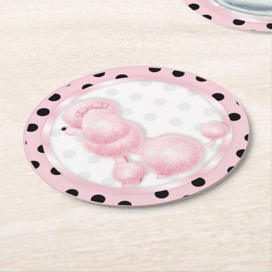 レトロピンクポフランスのードルパーティーコースター ラウンドペーパーコースター (アングル)