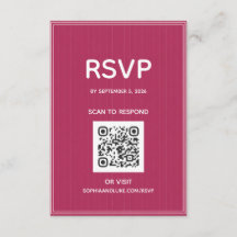 レトロピンクマゼンタピンストライプQRコード結婚式RSVP