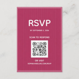 レトロピンクマゼンタピンストライプQRコード結婚式RSVP エンクロージャーカード