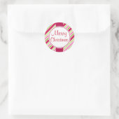 レトロピンクメリークリスマスキャンディギフトステッカー ラウンドシール (バッグ)