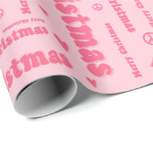 レトロピンクメリークリスマス平和と愛パターン ラッピングペーパー (ロールコーナー)