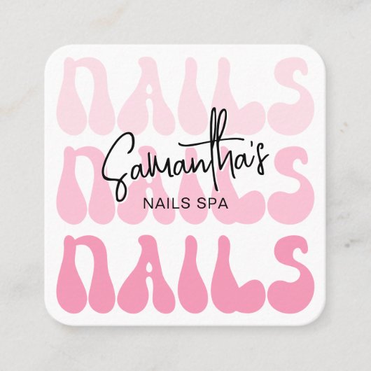 レトロピンクモダンネイルアーティストサロンマニキュア スクエア名刺 (正面)