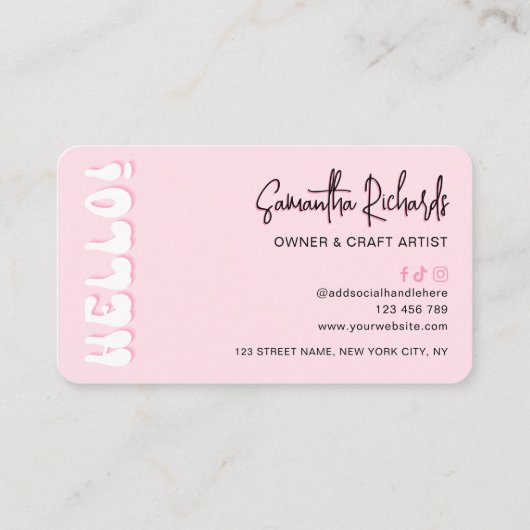 レトロピンクモダンロガーリーゴ・クラフター・デザイナー 名刺 (裏面)