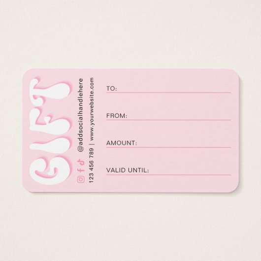 レトロピンクモダン美しいバーラッシュサロンギフトカード (裏面)