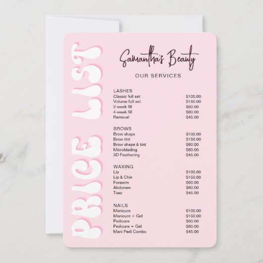 レトロピンクモダン美しいラッシュサロン価格表 (正面)