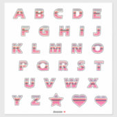 レトロピンクレインボーサンセットレターモノグラム シール (シート)