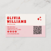 レトロピンクレッドはっきりしたGroovy QRコーガーリード市松模様に 名刺 (裏面)