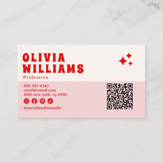 レトロピンクレッドはっきりしたGroovy QRコーガーリード市松模様に 名刺 (裏面)