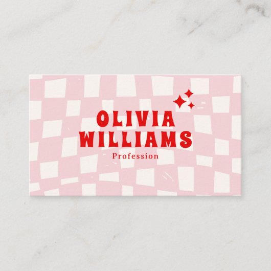 レトロピンクレッドはっきりしたGroovy QRコーガーリード市松模様に 名刺 (正面)