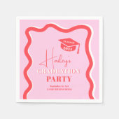 レトロピンクレッドカーブの波形の波形 スタンダードカクテルナプキン (正面)