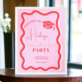 レトロピンクレッドカーブの波形の波形 ポスター