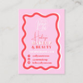 レトロピンクレッドカーブ波状メイクアップ美しい 名刺 (正面)