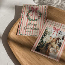 レトロピンクレッドグリーン描リースボウクリスマス