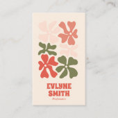 レトロピンクレッドグリーンQRコードGroovyフローラボー 名刺 (正面)
