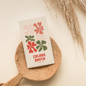 レトロピンクレッドグリーンQRコードGroovyフローラボー 名刺