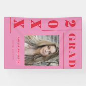 レトロピンクレッドタイポグラフィ写真卒業パーティー 横断幕 (横)