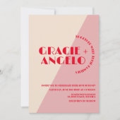 レトロピンクレッドツートーン結婚式招待状 招待状 (正面)