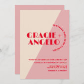 レトロピンクレッドツートーン結婚式招待状 招待状 (正面/裏面)