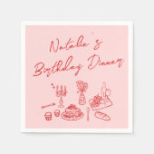 レトロピンクレッドハンドドローおもしろい誕生日ディナー スタンダードカクテルナプキン (正面)