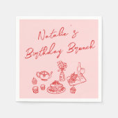 レトロピンクレッドハンドドローおもしろい誕生日ブランチ スタンダードカクテルナプキン (正面)
