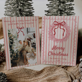 レトロピンクレッドハンドドローリースボークリスマス シーズンカード