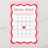 レトロピンクレッドブライダルシャワービンゴゲームカード (正面)