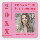 レトロピンクレッド写真卒業 スクエアシール (正面)