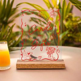 レトロピンクレッド図解入りの、写真付きの標識ブライダルシャワー アクリルサイン