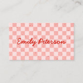 レトロピンクレッド市松模様に名刺 名刺 (正面)